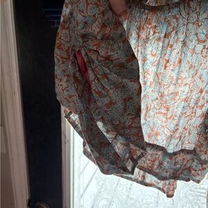 Anthropologie Orange and Blue Patterned Top